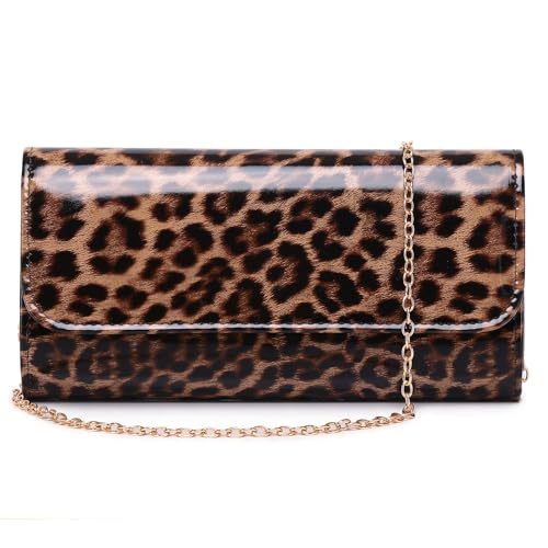 Patent Leather Envelope Clutch Womens Evening Handbag Stylish Shoulder Bag Purse for Christmas Wedding Party Prom (Leopard Print 018)