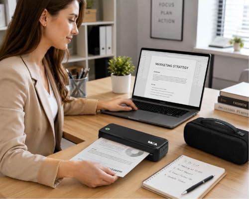 Image of DAZA Portable Inkless Thermal Printer Kit, Wireless, Bluetooth with Carrying Case and 4 Paper Rolls, for Travel, Students, Cars, Home Office, Realtors, Gift - Fits Any Size of Paper