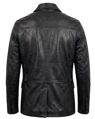 Image of Men's Leather Blazer - Lambskin Leather Blazer Men Genuine Leather Jacket Blazers - Men's Real Leather Sport Coat Black