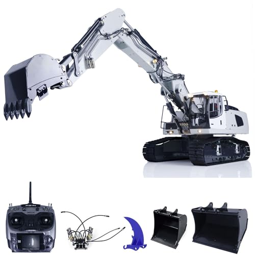wheelfun MTM 1/14 946-3 RC Tracked Hydraulic Excavator Model 10CH Metal Tiltable Bucket Ripper AT9S Radio Controller Without Sound Light(White)