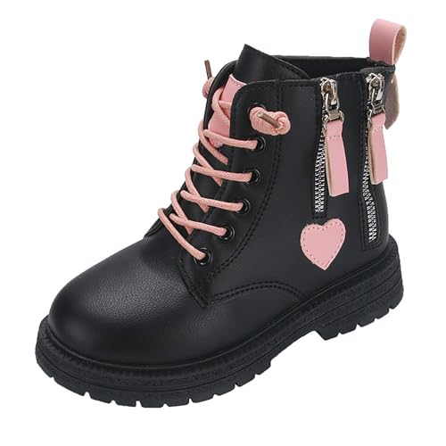IWIHMIV Toddler Girl Ankle Boots Girls Outdoor Side Zipper Ankle Boots Non Slip Comfortable Leather Short Booties