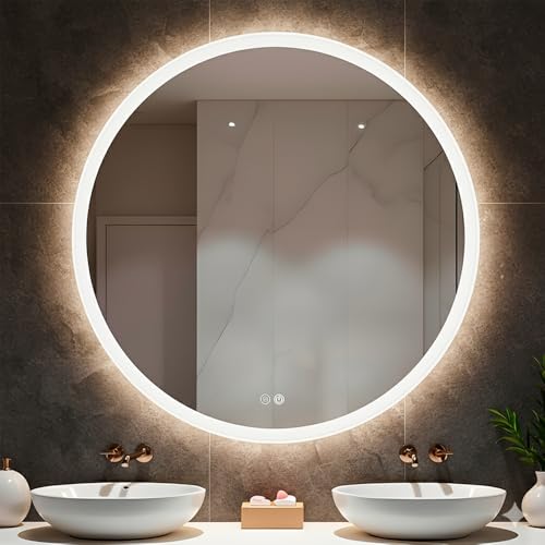 Marctani Espejo Baño con Luz LED Regulable - Espejo Redondo 80 cm con Antivaho e Interruptor Táctil - Espejos de Baño con Brillo Ajustable y Función Memoria, Retroiluminado (80 x 80 CM)