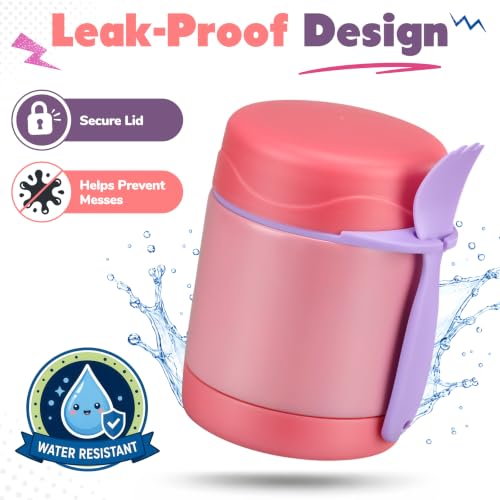 Image of 10oz Soup Thermo for Hot Food Kids,Lunch Thermo Kids Food Jar with Spoon Hot Insulated Food Containers,Leak Proof Stainless Steel Wide Mouth Lunch Thermo Jar for School(Pink)