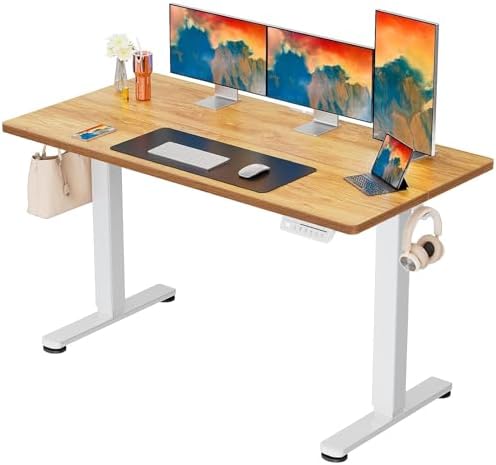 （09:30時点） ErGear 電動 オフィスワークテーブル 昇降式デスク スタンディングデスク 幅140cm 耐荷重80kg 高さメモリー機能 上下自動昇降 静音 収納フック付き 机 作業机 テレワーク 【幅140 x 奥行き70 x 高さ72-118cm】（メイプル木目調ル）