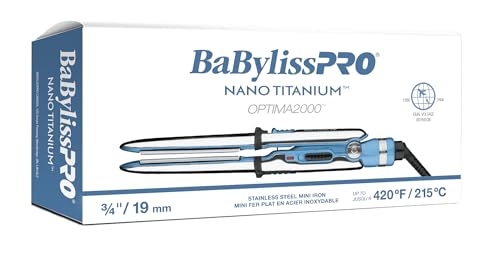 BaBylissPRO Nano Titanium Stainless Steel Mini Travel OPTIMA Flat Iron, Compact Hair Straightener with 3/4" Inch Wide Plates to smooth strands and create shine, Heats To 420°F, For All Hair Types