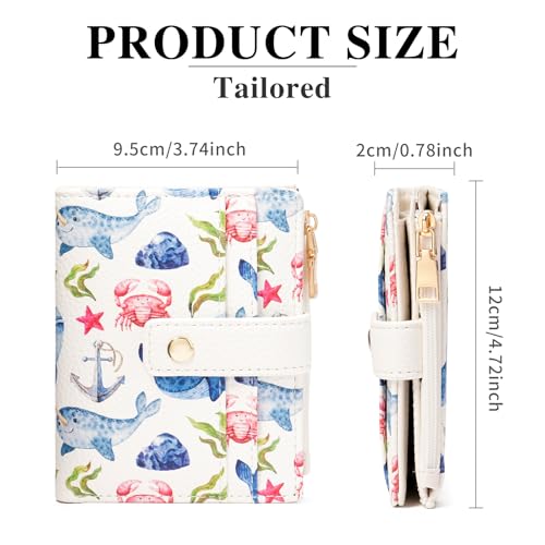 Image of GOIACII Small Wallet for Women Leather Bifold Zipper Coin Pocket RFID Blocking Cute Credit Card Holder Whale Print