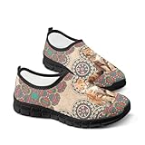 Binienty Zapatos aztecas sin cordones para hombres y mujeres, zapatos casuales manos libres, sin cordones, mocasines casuales para viajar y caminar, Gato de pelo corto Mandala, 36 EU