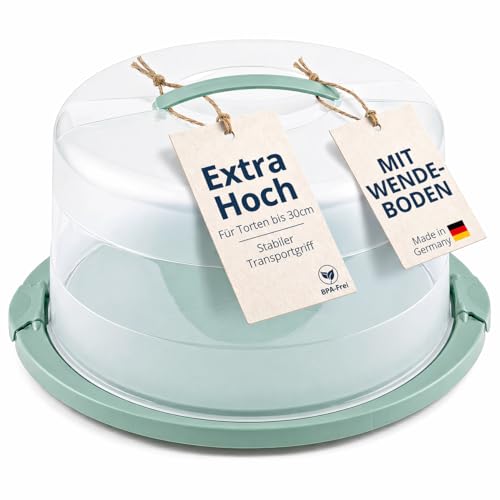 Lomatek 2-in-1 Kuchen Transportbox & Muffinbehälter mit Kühlfunktion BPA-frei Tortenglocke Tortentransportbox Tortenbox Kuchenbox mit Deckel & Tragegriff Ø 30 cm Höhe 17 5 cm