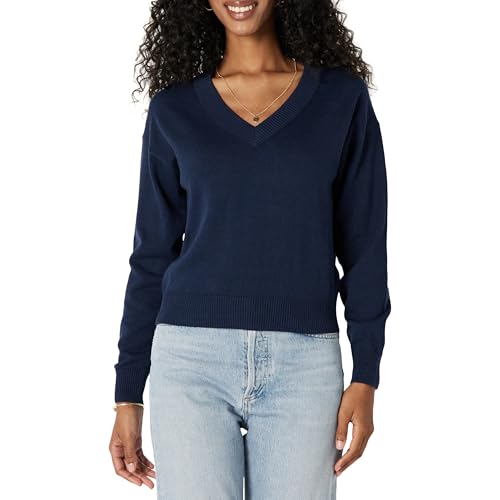 Amazon Essentials Womens Lightweight Long-Sleeve V-Neck Sweater Navy XX-Small