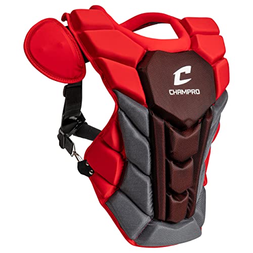 Champro Optimus Pro Plus Ergonomic Baseball Catcher’s Chest Protector For Commotio Cordis With Removeable Shoulder Cap, 16.5", Scarlet Red #TOP1