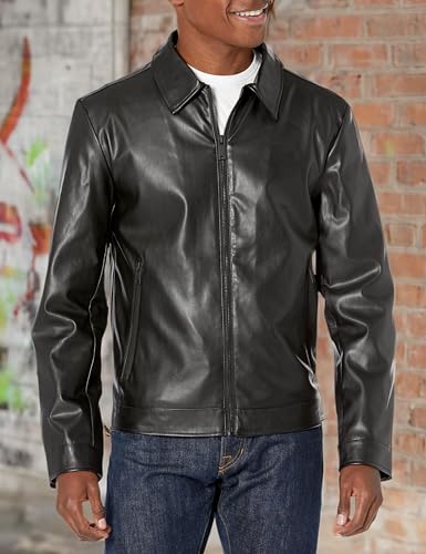 DKNY Men's Faux Leather Classic Laydown Collar Bomber Jacket3