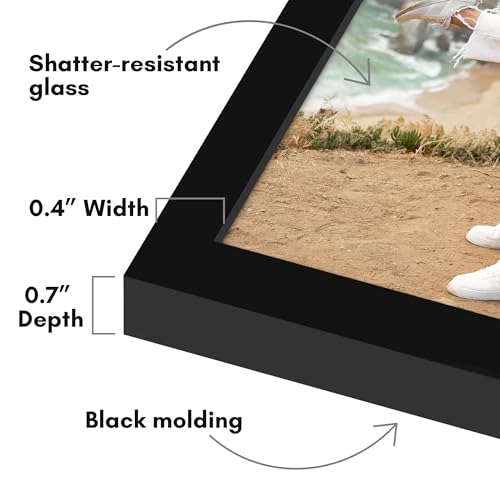 Image of Americanflat 10x14 Picture Frame with Shatter-Resistant Glass - Streamline Collection - Thin Border Picture Frame for Wall Display - Hanging Hardware Included - Black