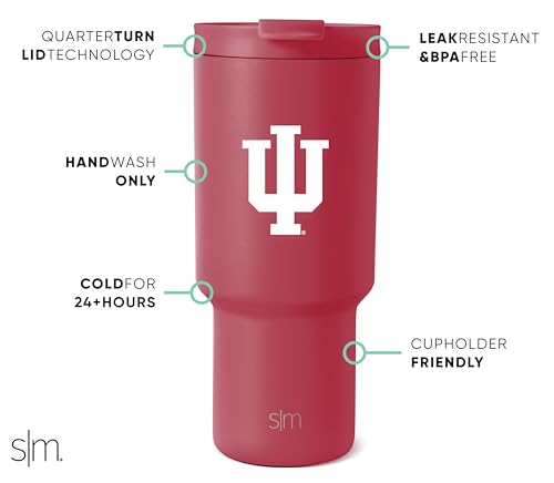 Image of Simple Modern Indiana Hoosiers Tumbler with Straw | 30oz | Collegiate | Trek Officially Licensed Indiana University Insulated Water Bottle, Travel Mug | Football Gift for Men, Dad, Him, Her