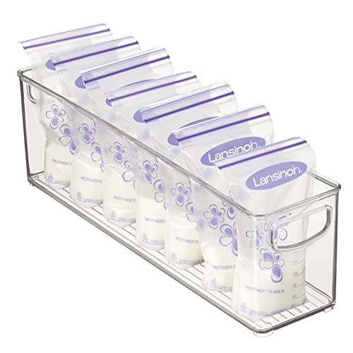 Mdesign Plastic Long Stackable Storage Organizer Container, Organization Bin W/Handles For Kitchen, Pantry, Fridge, Freezer, Cabinet, Perfect To Hold Breast Milk - Ligne Collection - 2 Pack, Clear #TOP7