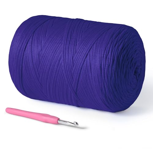 Image of 800g T-Shirt Crochet Yarn for Crocheting Crafts /Bags /Basket /Coaster,Hand Knitting Tshirt Yarn for Crochet,228yds T Shirt Yarns with High Elastic Thick Yarns Polyester Fabric(Lilac)