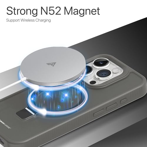 Image of Vaku Luxos Astros Magpro Back Cover Case for iPhone 15 pro with Magnetic Alloy Ring Metal Kickstand Scratch Resistant Slim Thin Military-Grade Protection Compatible with MagSafe - Grey