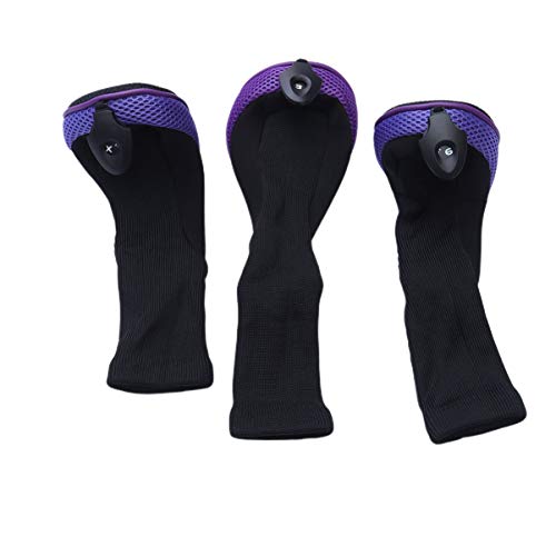 Conjunto de 3 peças de capa de cabeça de taco de golfe LIOOBO com 5 etiquetas (roxo)