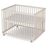  Sämann Laufgitter 75x100 cm mit Matratze - BASIC - 3-fach höhenverstellbar Laufstall Baby Buche natur