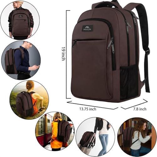 Image of MATEIN Laptop Backpack, Extra Large TSA Friendly 17.3 Inch Travel Computer Backpack with USB Charging Port, Anti Theft Carry On Flight Approved Business Work College Backpack Bag for Men Women, Brown