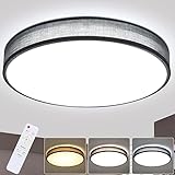 💡LED-Lichtperlen：Fortschrittliche LED-Beleuchtungstechnik, die ununterbrochene Lichtstrahlen bietet, kombiniert mit der runden Deckenleuchte mit Textilschirm, die das Licht auf einen weichen, diffusen und flimmerfreien Zustand einstellt, um eine gemütliche und angenehme Atmosphäre zu schaffen. Darüber hinaus ist die LED-Beleuchtung nicht durch Funkstörungen beeinträchtigt und bietet eine dauerhafte und stabile Beleuchtung, was wirklich der Design-Highlight dieser Wohnzimmerlampe ist.