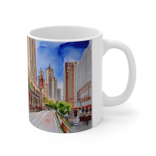 MugMuseWear Chicago Watercolors Cafe Mug 11oz AI Artwork