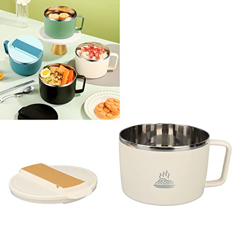 Microwave Ramen Bowl, Stainless Steel Noodle Cooker with Lid, 1200ml Capacity, Includes Chopsticks and Spork, Beige Color - Image 3