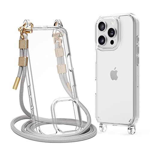 Lawonda for iPhone 16 Pro Max Case with Strap, Clear Shockproof Crossbody Phone Cover w/Removable...