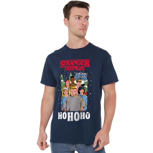 T-shirt Stranger Things de Noël Ho Ho Ho bleu marine unisexe en coton