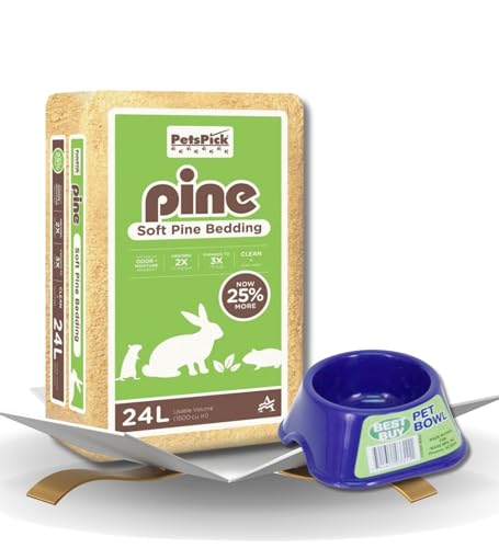 GROVE Pets Pick Kiln Dried Soft Pine Bedding 24L Bundle with Pet Bowl – Natural Wood Shavings for Small Pets – Cozy and Absorbent Hamster Bedding – Gift Set (2 Items)