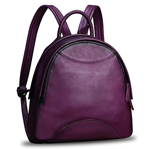 Image of Genuine Leather Backpack Purse for Women Retro Handmade Small Casual Rucksack Satchel Back Bags Knapsack (Purple)