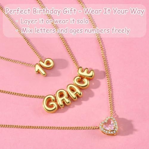 Ldurian Personalized Bubble Name Necklace, Tiny Name Plate Pendant Necklace, 14K Gold Plated Charm Cute Pre-made Jewelry for Women3