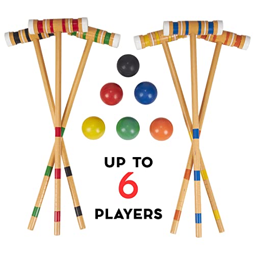 Family Croquet – Family-Sized/Travel Croquet Set With Drawstring Bag – Backyard Lawn Game For 6-Players – (6) 26" Mallets, 6 Colored Balls, 9 Wickets, & 2 Stakes – Indoor/Outdoor Yard & Party Game #TOP5
