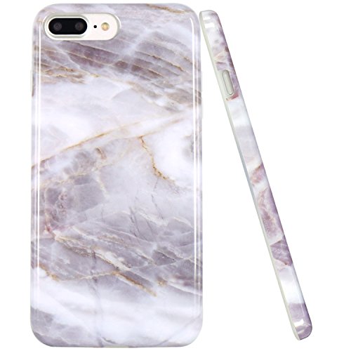 JAHOLAN White Grey Marble Marble Design Clear Bumper TPU Soft Rubber Silicone Cover Phone Case Compatible with iPhone 7 Plus/iPhone 8 Plus
