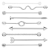 Abaodam Pendientes Industriales Diseño de Flechas y Tornillo, Set de 9 Piezas en Acero Quirúrgico para Piercing de Oreja Cartílago, Apto para Mujeres y Hombres