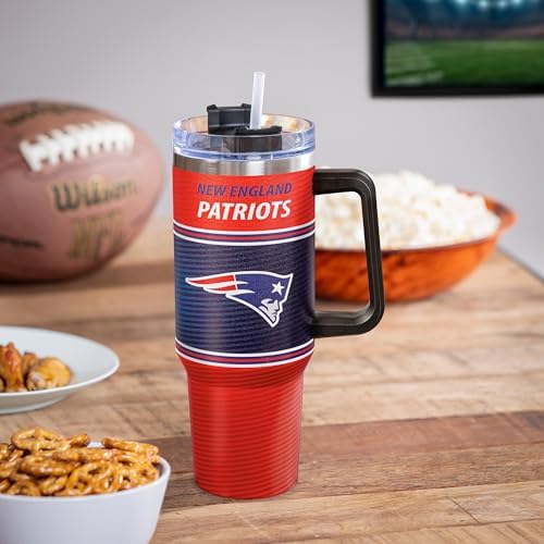 NFL New England Patriots Stainless Steel Tumbler with Handle and Straw, 40oz Double Wall Insulated Cup with Lid, BPA-Free Water Bottle, Officially Licensed Football Travel Mug for coffee, tea image 2