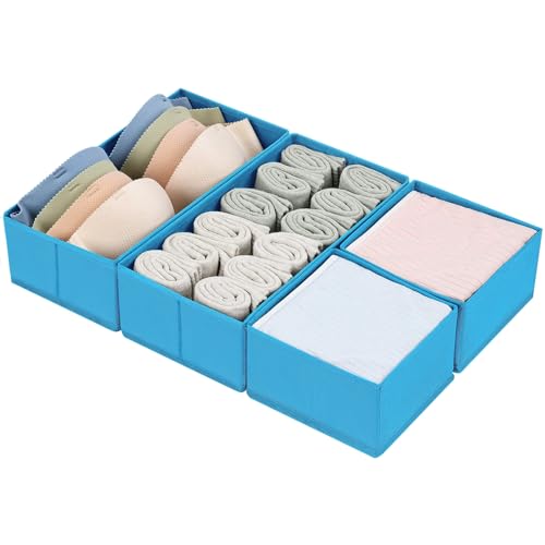 Image of DIMJ Drawer Organizers - Set of 4 Fabric Closet Organizers and Storage, Drawer Dividers for Baby Clothes, Socks, Belt, Tie (Blue)