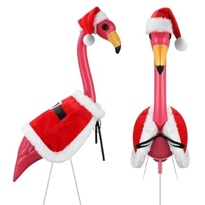 Bulyoou Christmas Flamingo Outfits Flamingos Yard Ornaments Santa Claus Flamingos Costume for Flamingos Statue Holiday Party Supplies Garden Lawn Outdoor Decor, Flamingo Not Included