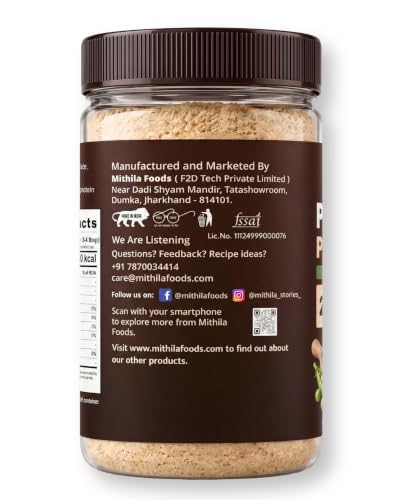 Image of MITHILA FOODS Pea Isolate Sattu 500g (Unflavoured) | 24g Protein Per Portion | Pea Protein Isolate + Sattu Blend | Vegan Dairy Free Gluten Free High Fiber | Desi Plant Protein Drink | Authentic Taste of Bihar