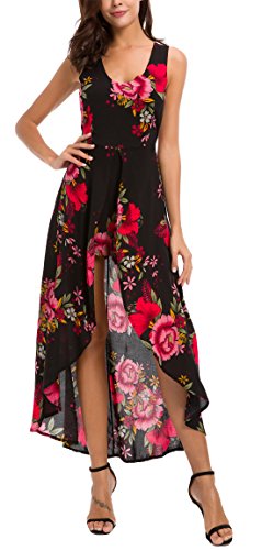 Kormei Womens Sleeveless Scoop Neck Floral Rayon Party Split Maxi Romper Dress3