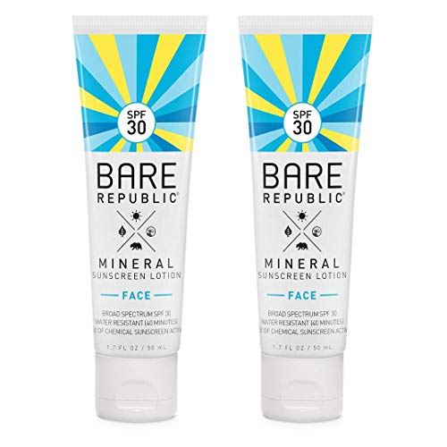 Bare Republic Mineral Face Sunscreen Lotion. Lightweight, Unscented and Water-Resistant Face Moisturizer, 1.7 Ounces - 2 Pack.