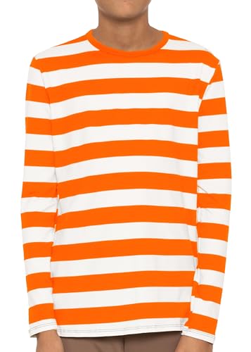 Boy's Long Sleeve Crew Neck Top Orange White Stripes XX-Large