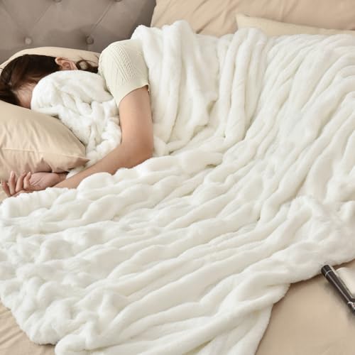 PHF Fluffy Ruched Faux Fur Throw Blanket Twin...
