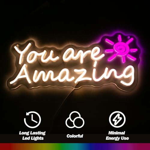 Image of Goneons You Are Amazing Neon Sign for Wall Decor,Dimmable USB Powered Warm White LED Neon Light for Bedroom Classroom Bar Pub Club Party Birthday Gift(15.75 inch*6.3 inch)