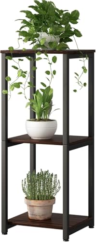 Image of Brown Art Shoppee Plant Stand Indoor Outdoor,Tall Metal Plant Stands, 3 tier Flower Pot Plant Holder, Modern Plant Shelf for Corner Living Room Garden Balcon (Black & Brown)