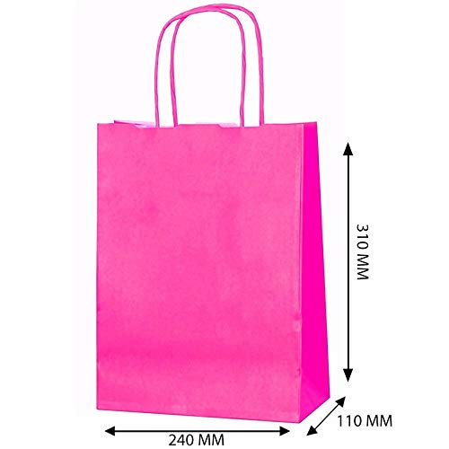 Twisted Paper Gift Bags 11 Bolsas Pequeñas L 31 Cm x W 24 Cm x D 11 Cm Asas retorcidas Bolsas de Regalo Bolsas Kraft Bolsas para Fiestas - Elija su Color (Cereza)