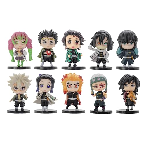 NINJAMO 10-Piece Demon Swordsman Pilars Cute Mini Figurine Cake Topers Set Ideal for Birthday Anniversary Valentines Day Decoration Desk Computer Bookshelf 2" in