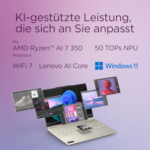 Lenovo Yoga 7 2-in-1 Laptop | Copilot+ PC | 16 2.8K OLED Touch | AMD Ryzen AI 7 350 | 32GB RAM | 1TB SSD | AMD Radeon 860M GPU | Windows 11 | QWERTZ | Seashell | 2 Monate Premium Care