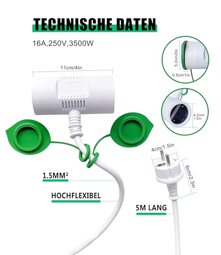 Alargador exterior IP44 de 5 metros con enchufe doble Schuko blanco 2