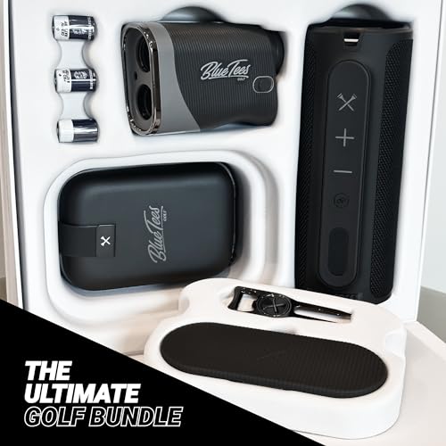 Blue Tees Golf - Player Pack Bundle- Series 3 Max Rangefinder, Magnetic Speaker, Divot Tool & Magnetic Hub - The Golf Bundle to Elevate Your Round