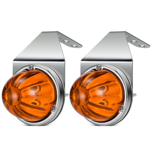 Partsam 2Pcs Amber Glass Lens Watermelon Lights with Stainless Steel Bracket [Patented] Amber LED Watermelon Mirror Turn Signal Lights Replacement for Kenworth Peterbilt Freightliner